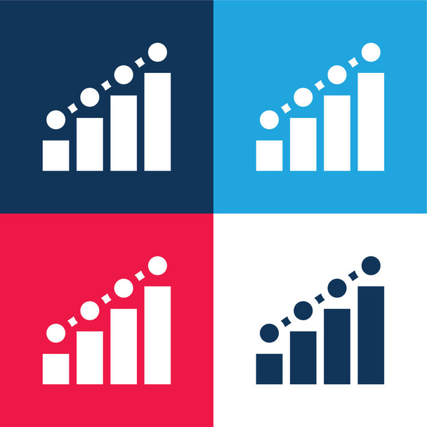 Bar Grafiek blauw en rood vier kleuren minimale pictogram set - Vector, afbeelding