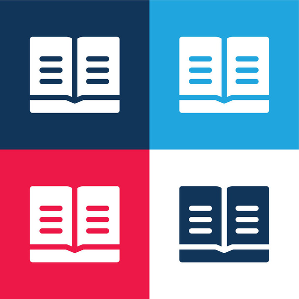 Книга синий и красный четыре цвета минимальный набор значков - Вектор,изображение