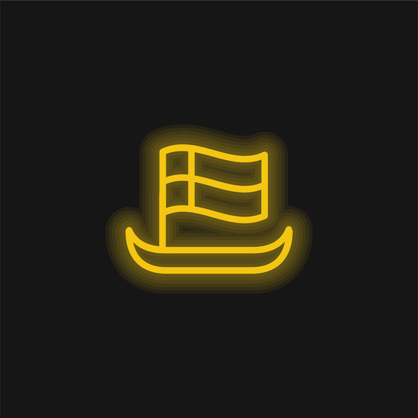 Hajó zászlóval Vázlat sárga izzó neon ikon - Vektor, kép