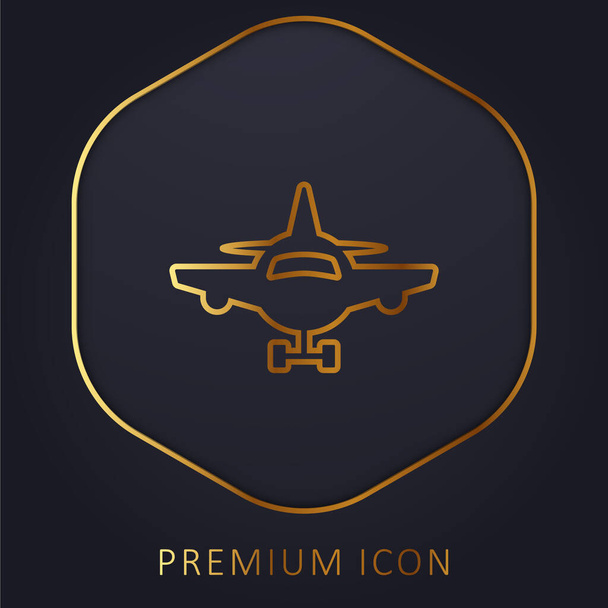 Avión Frontal Ver línea dorada logotipo premium o icono - Vector, Imagen
