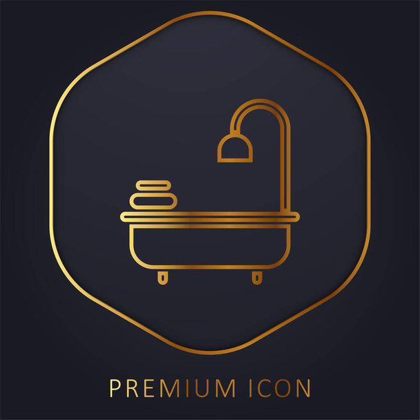 Bañera línea dorada logotipo premium o icono - Vector, imagen