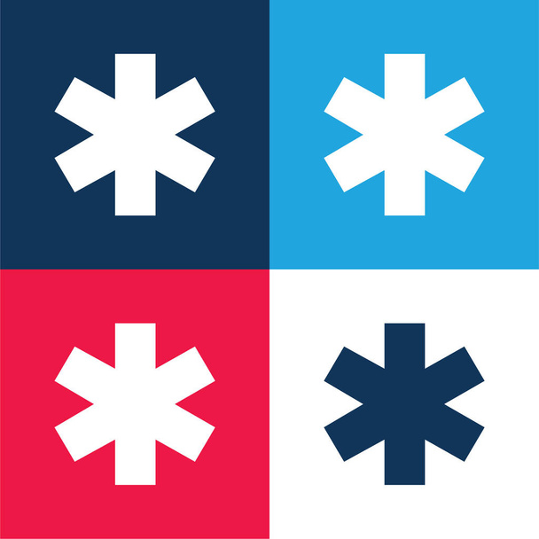 Asterisk μπλε και κόκκινο σύνολο τεσσάρων χρωμάτων minimal εικονίδιο - Διάνυσμα, εικόνα