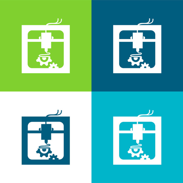 Nastavení 3D tiskárny Symbol rozhraní Plocha čtyři barvy minimální ikona nastavena - Vektor, obrázek