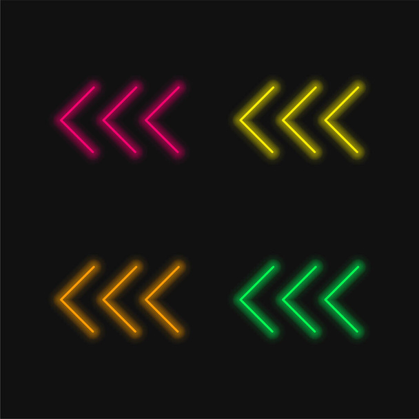 Arroheads wskazując na lewo cztery kolory świecące neon wektor ikona - Wektor, obraz