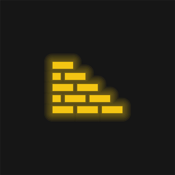 Brickwall amarillo brillante icono de neón - Vector, Imagen