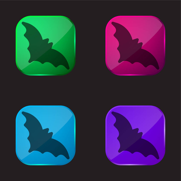 Pipistrello quattro icona pulsante di vetro colore - Vettoriali, immagini