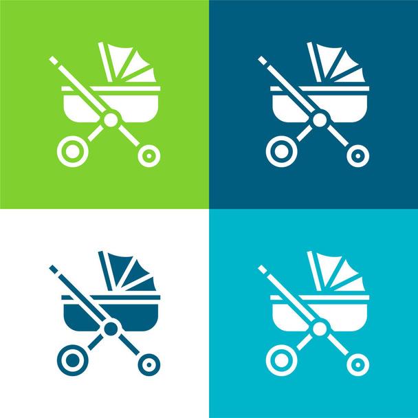 Baby Stroller Flat four color minimal icon set - Vector, Image