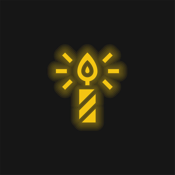 Születésnap Gyertya sárga izzó neon ikon - Vektor, kép