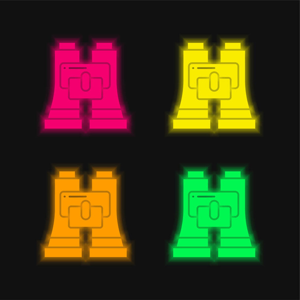 Binokuláris négy színű izzó neon vektor ikon - Vektor, kép