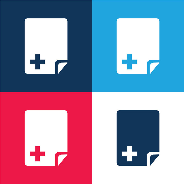 Add Document blue and red four color minimal icon set - Vector, Image
