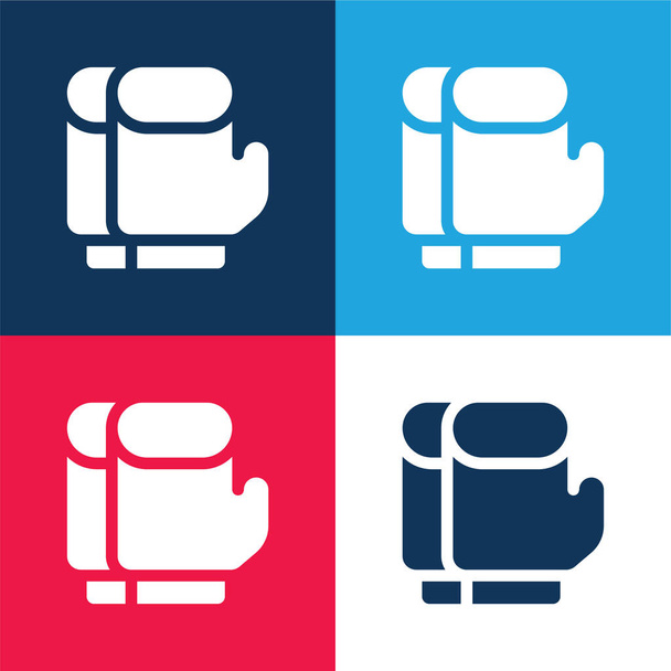 Box rukavice modré a červené čtyři barvy minimální ikona nastavena - Vektor, obrázek