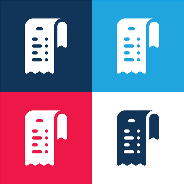 Bill azul y rojo conjunto de iconos mínimo de cuatro colores - Vector, Imagen