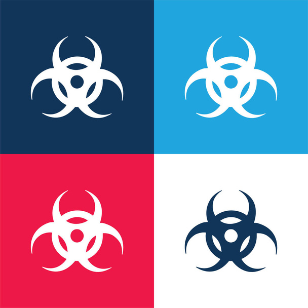 Biohazard kék és piros négy szín minimális ikon készlet - Vektor, kép