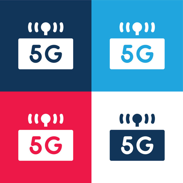 5g modrá a červená čtyři barvy minimální ikona nastavena - Vektor, obrázek