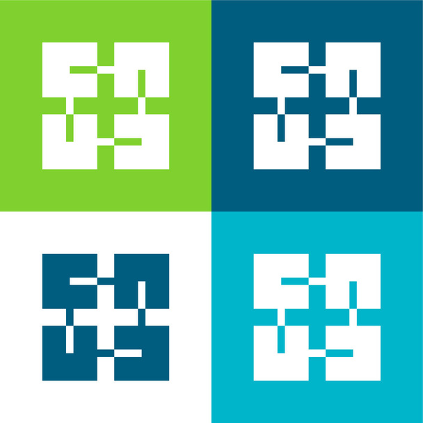 Blockchain Επίπεδη τέσσερις χρώμα ελάχιστο σύνολο εικονίδιο - Διάνυσμα, εικόνα