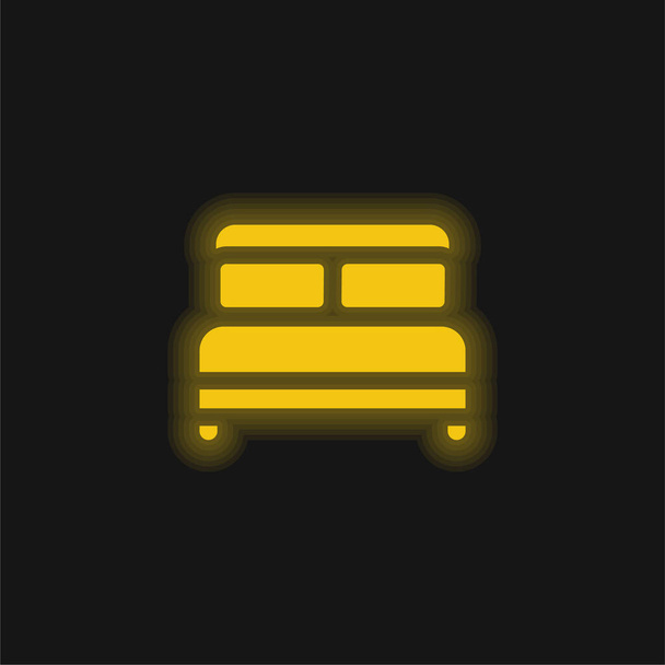 ベッド黄色の輝くネオンアイコン - ベクター画像