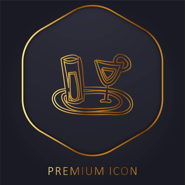 Bandeja de bar con copas dibujadas a mano Gafas línea dorada logotipo premium o icono - Vector, imagen