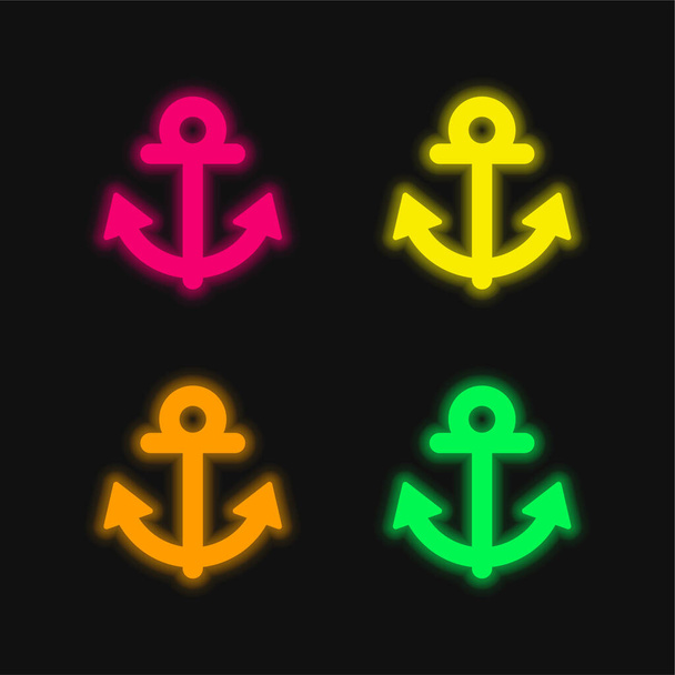 Ferramenta de navegação âncora ícone de vetor de néon brilhante de quatro cores - Vetor, Imagem