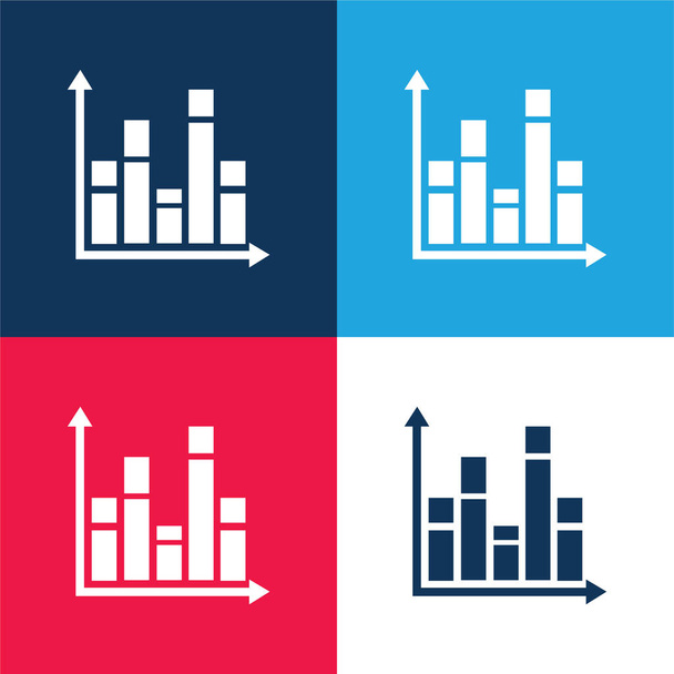 Barras Gráfico azul y rojo conjunto de iconos mínimo de cuatro colores - Vector, Imagen