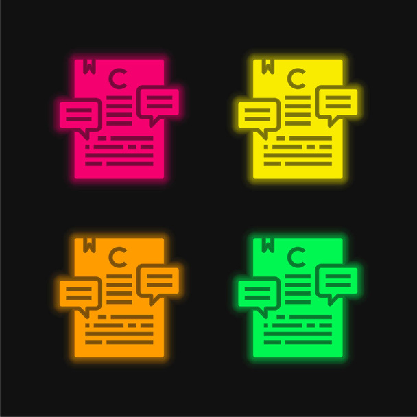Artículo cuatro color brillante icono de vectores de neón - Vector, Imagen