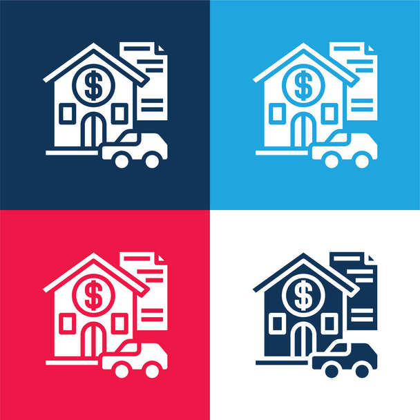 Asset blue and red four color minimal icon set - Vector, Image