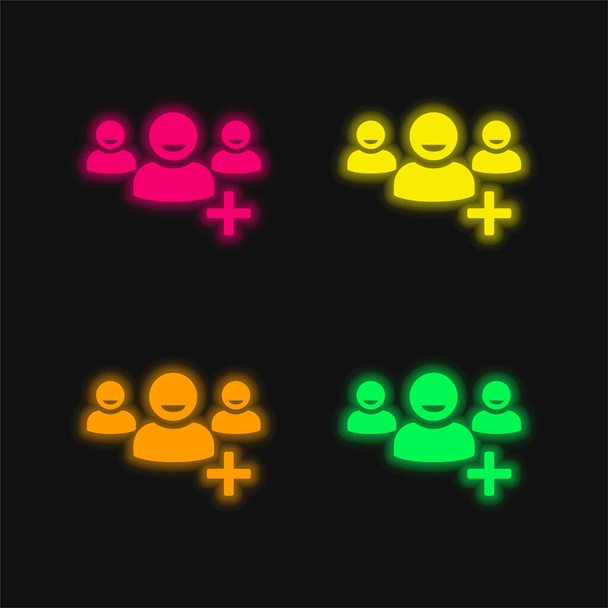 ユーザーインターフェイスの追加シンボル4色のネオンベクトルアイコン - ベクター画像