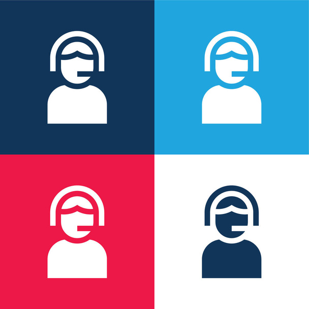 Assistance blue and red four color minimal icon set - Vector, Image