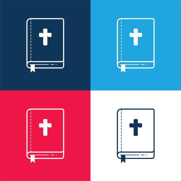 Biblia azul y rojo cuatro colores mínimo icono conjunto - Vector, Imagen