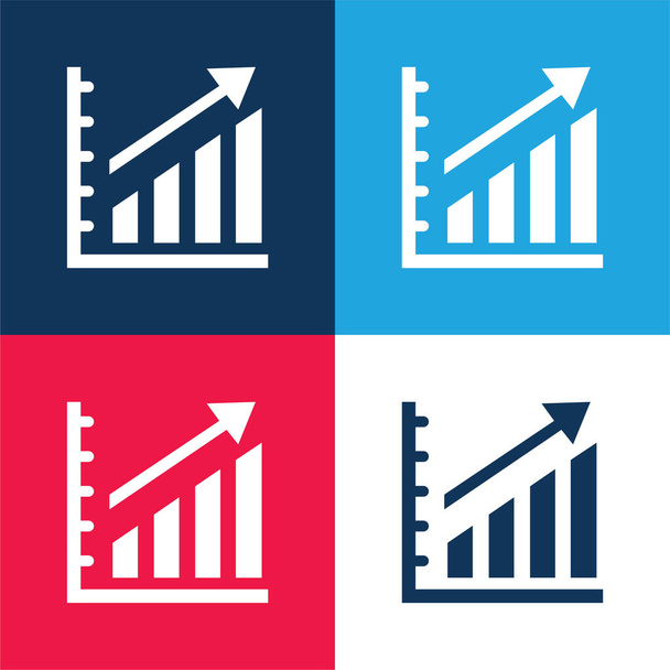 Emelkedő statisztika Grafikus kék és piros négy szín minimális ikon készlet - Vektor, kép