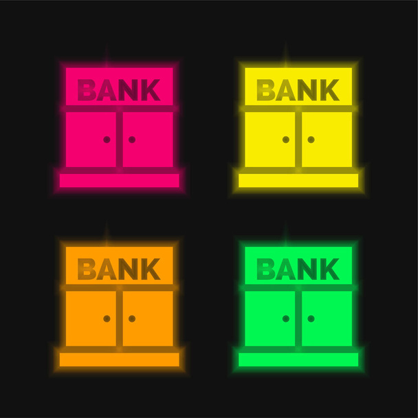 銀行4色輝くネオンベクトルアイコン - ベクター画像