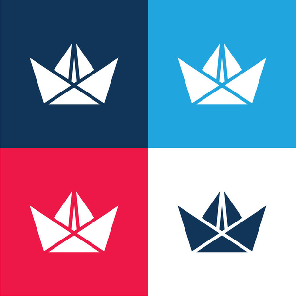 Hajó kék és piros négy szín minimális ikon készlet - Vektor, kép