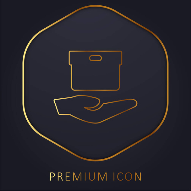 Caixa na mão linha dourada logotipo premium ou ícone - Vetor, Imagem