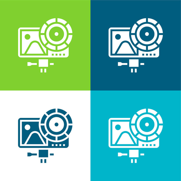 Cámara de acción Conjunto de iconos mínimo de cuatro colores - Vector, Imagen