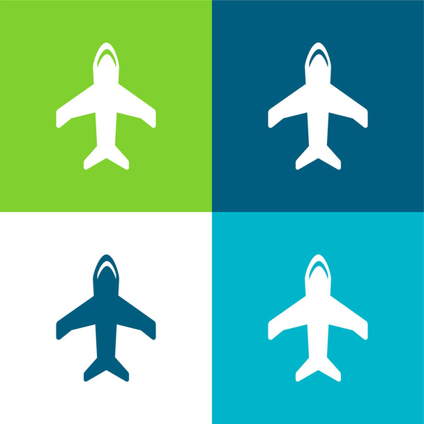 Big Plane Ensemble d'icônes minime plat quatre couleurs - Vecteur, image