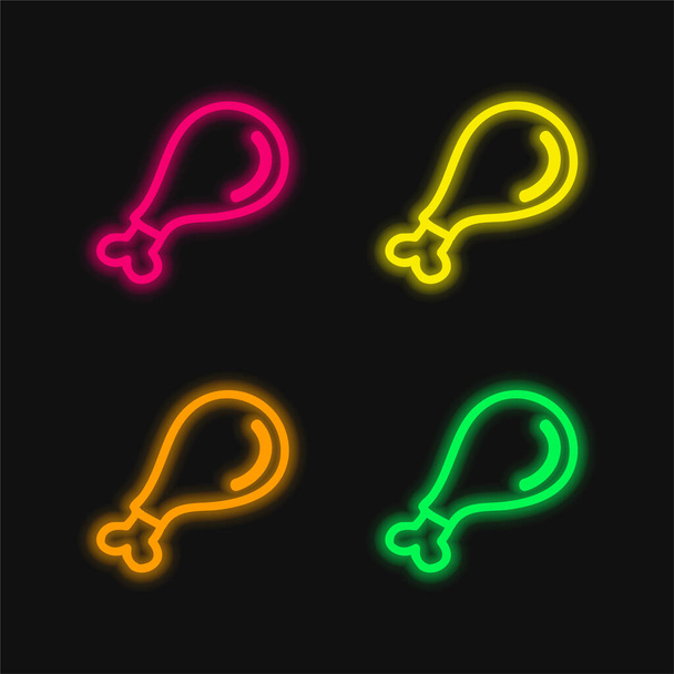 Bird Part Meat Hand Drawn Outline four color glowing neon vector icon - Vector, Image