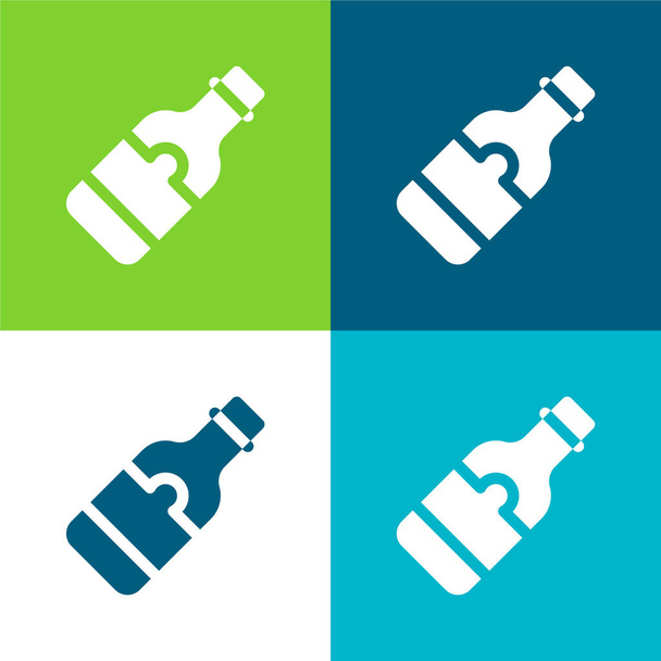 ビールボトルフラット4色の最小アイコンセット - ベクター画像