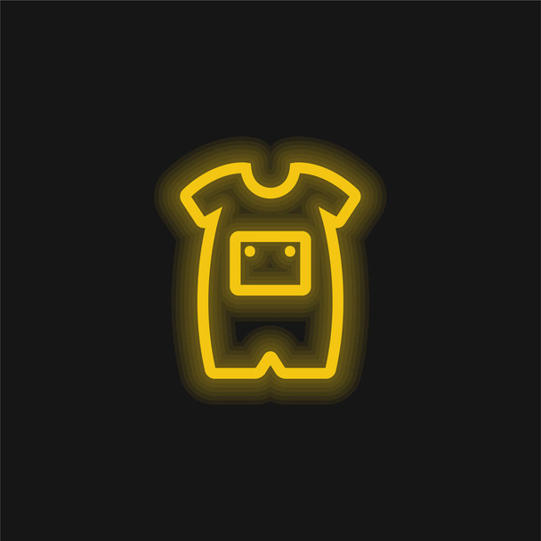 Baby Onesie With Front Pocket Outline yellow glowing neon icon - Vector, Image
