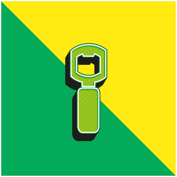 Flaschenöffner-Werkzeug für die Küche Grünes und gelbes modernes 3D-Vektorsymbol-Logo - Vektor, Bild