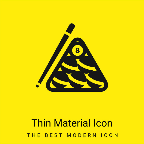 Balles de billard mis à l'intérieur du triangle et le bâton à un côté minime icône matérielle jaune vif - Vecteur, image
