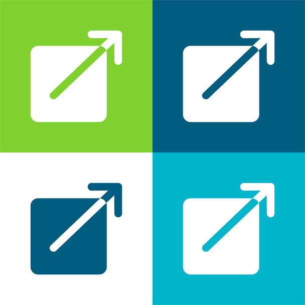 Botón cuadrado negro con una flecha que apunta hacia arriba a la derecha plana superior conjunto de iconos mínimo de cuatro colores - Vector, imagen