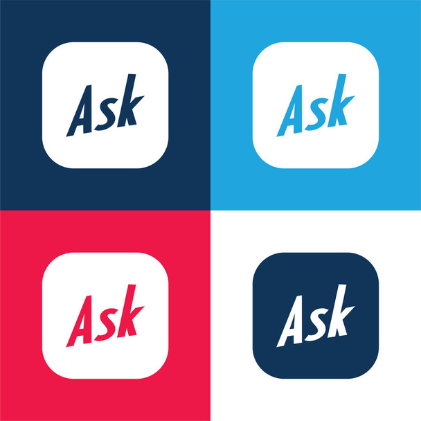 Ask blue and red four color minimal icon set - Vector, Image