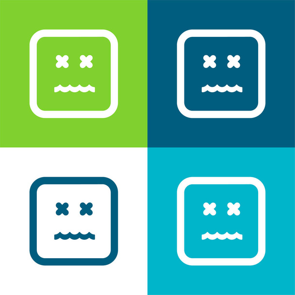 Emoticono anulado Cara cuadrada Plano conjunto de iconos mínimo de cuatro colores - Vector, imagen