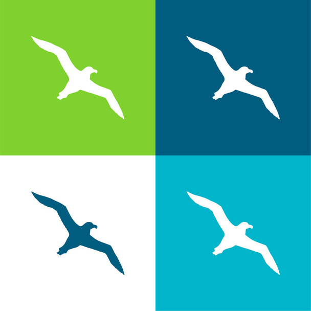 Bird Albatross Flying Shape Flache Vier-Farben-Minimalsymbolset - Vektor, Bild