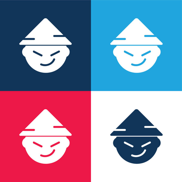Asiatique bleu et rouge quatre couleurs minimum jeu d'icônes - Vecteur, image