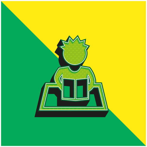 Boy Reading Green and yellow modern 3d vector icon logo - Vector, Image