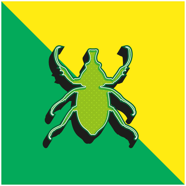 動物のロングホーン昆虫の形緑と黄色の現代的な3Dベクトルのアイコンのロゴ - ベクター画像