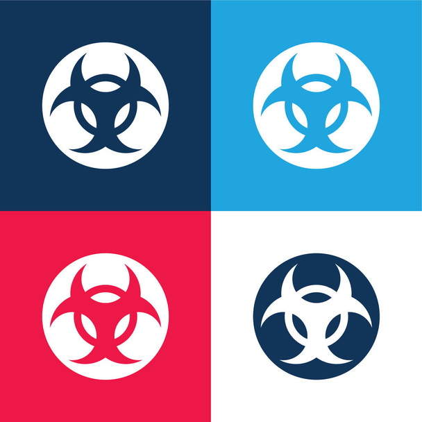 Biologisch gevaar blauw en rood vier kleuren minimale pictogram set - Vector, afbeelding