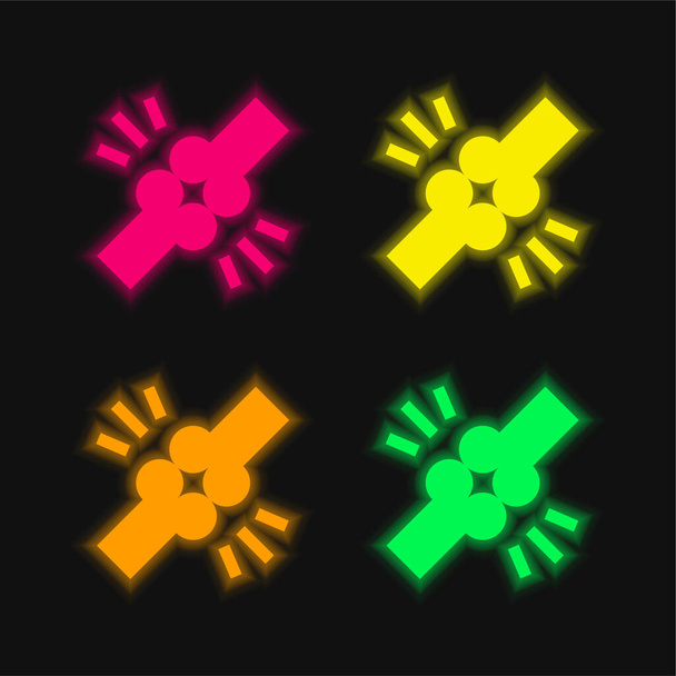 Bones négy színű izzó neon vektor ikon - Vektor, kép