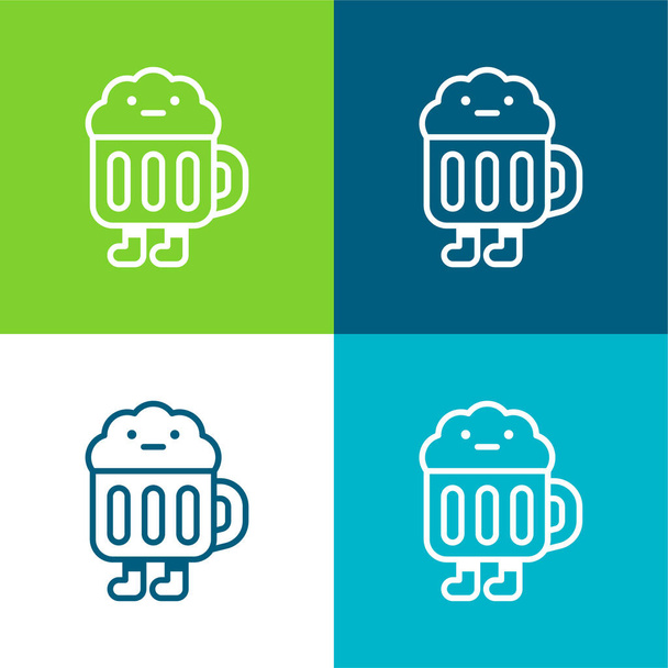 Set di icone minimali a quattro colori piatto tazza di birra - Vettoriali, immagini
