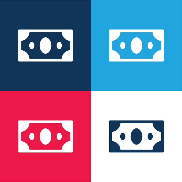 Big Paper Bill azul y rojo conjunto de iconos mínimo de cuatro colores - Vector, Imagen